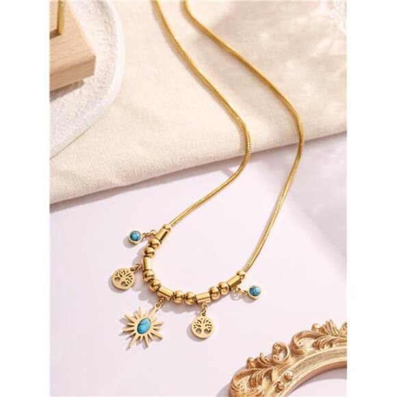 Bohemian Sun & Tree of Life Turquoise Charm Necklace and Bracelet Set - Picture 6 of 7